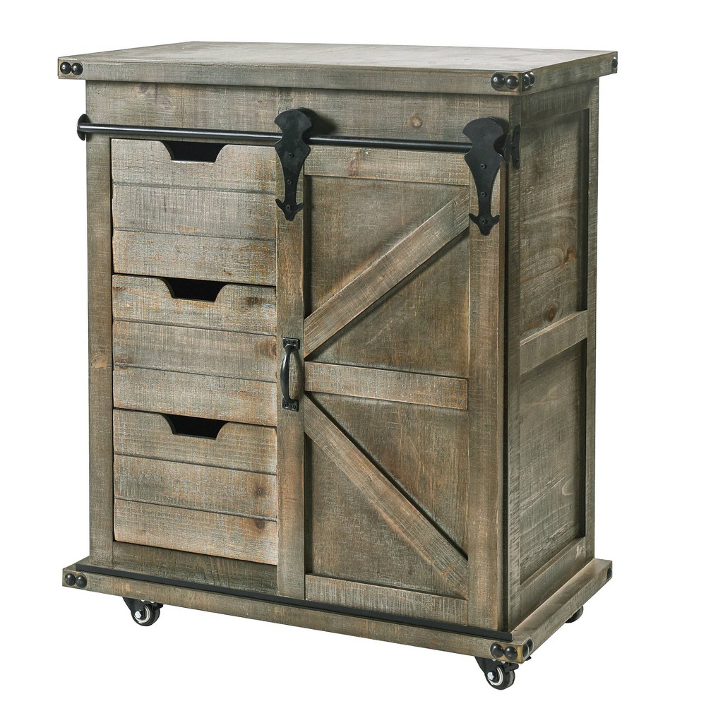 Presley Side Cabinet with Barn Door Gray - StyleCraft: Driftwood Finish, Metal Hardware, Storage