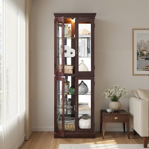 SpassWay 71"H Lighted Cabinet With Adjustable Shelves Lighted Corner Curio Suitable for Living Room Cherry white Oak - 1 of 4