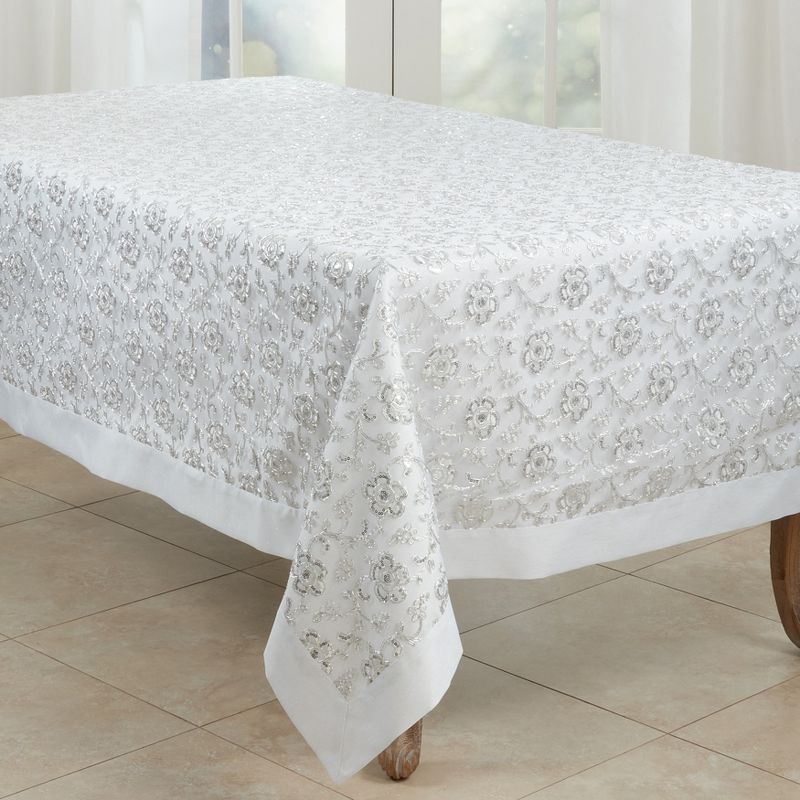 Saro Lifestyle Floral Design Embroidered Tablecloth, 1 of 6