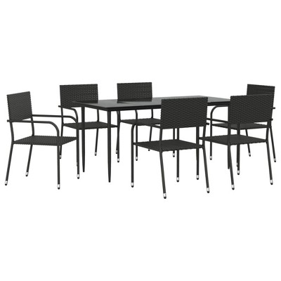vidaXL Garden Dining Set Black Poly Rattan, Steel, Tempered Glass - 63" Table Length 6 Items