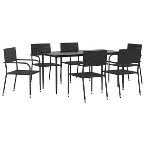 vidaXL Garden Dining Set Black Poly Rattan, Steel, Tempered Glass - 63" Table Length 6 Items - 1 of 4