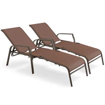 Tangkula Set of 2 Patio Chaise Lounge Stackable Folding Lounge Chair w/ Adjustable Back