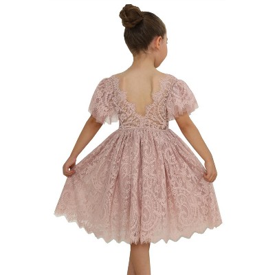 2Bunnies Paisley All-Over Lace Flutter Sleeve Flower Girl Dress Knee