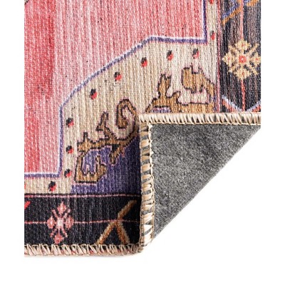 Pink and Brown Rectangular Chenille Easy Care Rug