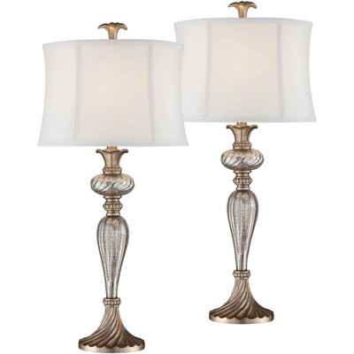 Regency Hill Alyson 32 3/4" Tall Large Traditional End Table Lamps Set of 2 Champagne Mercury Glass White Shade Living Room Bedroom Bedside Nightstand