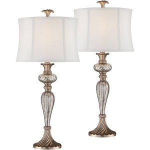 Regency Hill Alyson 32 3/4" Tall Large Traditional End Table Lamps Set of 2 Champagne Mercury Glass White Shade Living Room Bedroom Bedside Nightstand - 1 of 4
