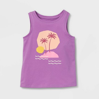 Toddler Girls' Palm Scenic Knit Graphic Tank Top - Cat & Jack™ Purple 