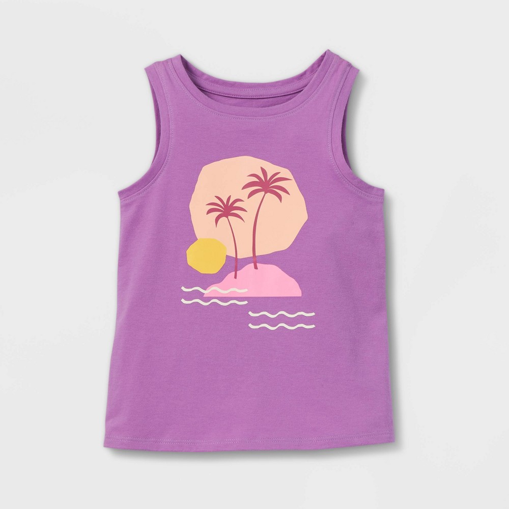 Size 2T Toddler Girls' Palm Scenic Knit Graphic Tank Top - Cat & Jack Purple 