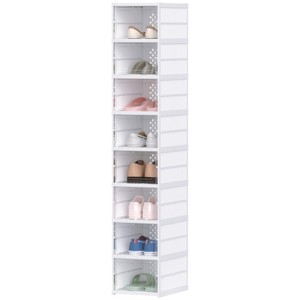 FURNIinspire Shoe Racks Living Room Shoe Boxes Units Shoe Organizer Storage Stackable Shelves for Entryway, Hallway, White, 13.8"*10.2"*55.1" - 1 of 4