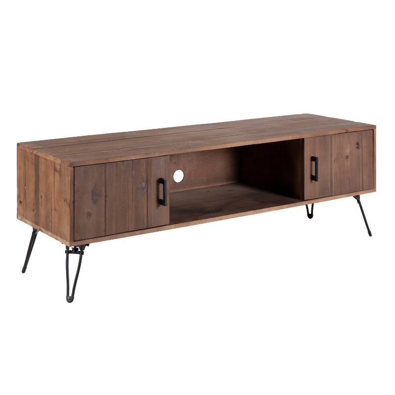Reclaimed Wood Rectangle Farmhouse TV Stand for TVs up to 60&#34; with 2 Doors and Metal Legs Natural Brown - The Urban Port, 3 of 13