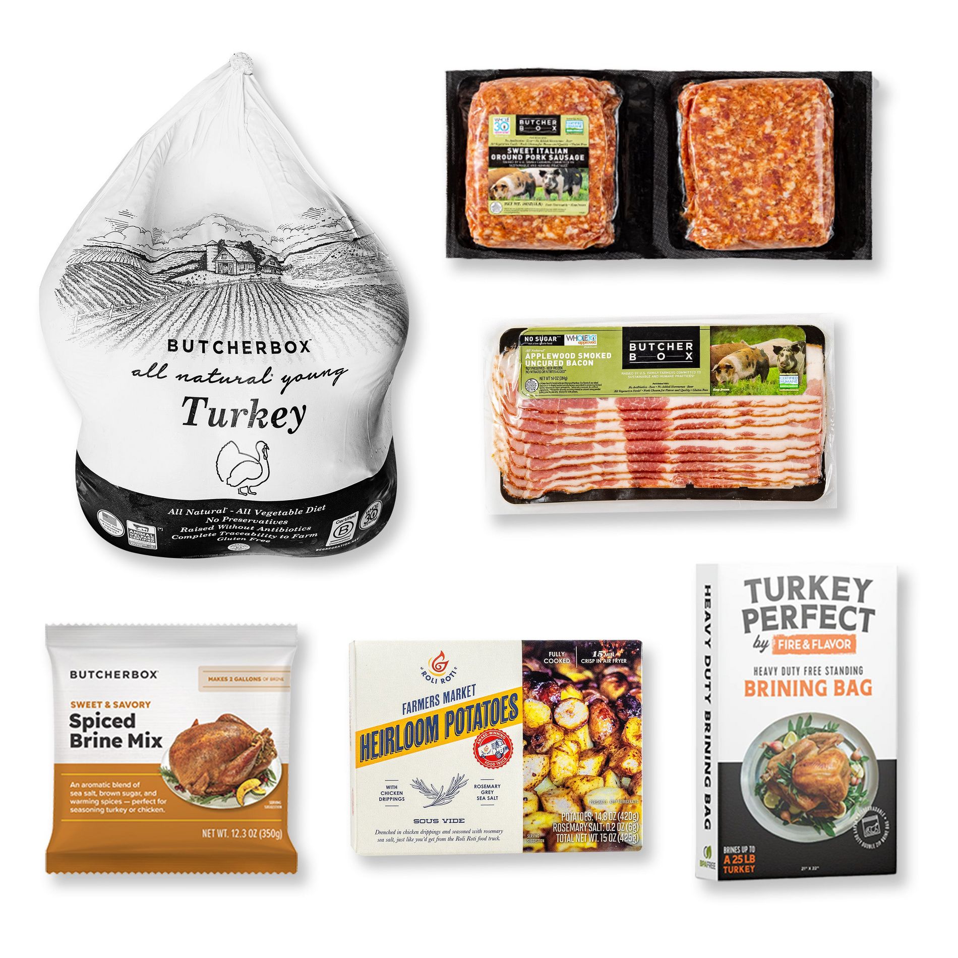 ButcherBox - Thanksgiving Feast Box Turkey, Brine Mix, Potatoes, Sausage, Bacon - Frozen - 18.55 lbs