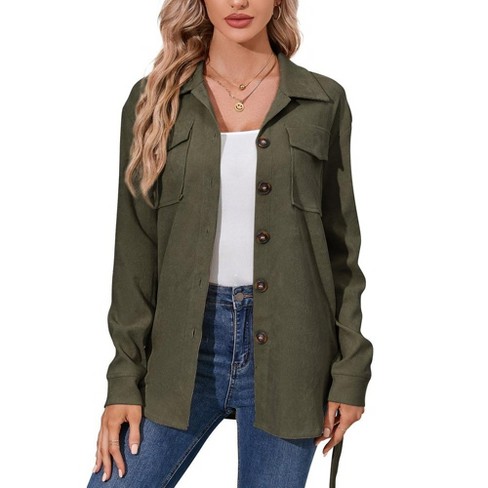 Womens Corduroy Jackets Button Down Shackets Belted Coat Casual Western Oversized Shacket Jacket With Pockets Army Green s Target