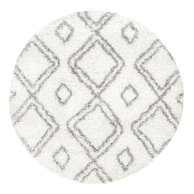 Nuloom Iola Trellis 8 Round Shag Area Rug for Living Room Bedroom Dining Room Nursery, White/Grey