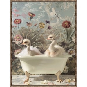 Amanti Art Ostrich Bubble Bliss by Niky Rahner Framed Canvas Wall Art - 1 of 4