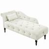 60.6" Velvet Chaise Lounge (Left Arm) - Tufted Button & Nailhead Trim Design with Solid Wood Legs & Included Pillow, 300lb Capacity - 2 of 4