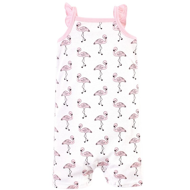 Hudson Baby Infant Girl Cotton Rompers 3pk, Painted Flamingo, 5 of 6