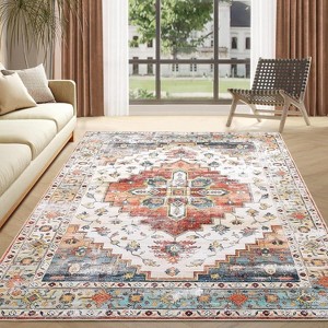 Vintage Washable Area Rug, Non-Slip Floral Print Carpet for Living Room Bedroom, Soft Low Pile Indoor Floor Cover for Dining Room - 1 of 4
