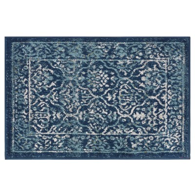 Vintage 2x3 Area Rug, Retro Floral Oriental Medallion Doormat, Small Traditional Indoor Floor Mat for Entrance, Living Room, Bedroom, Kitchen – Navy