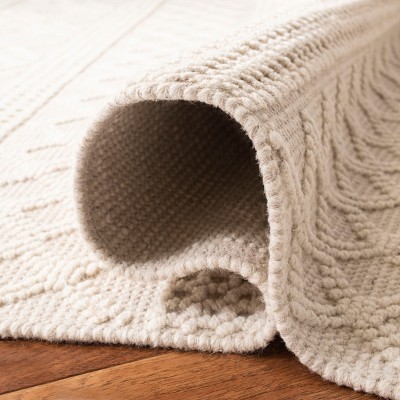 Off-White Rectangular Handmade Tufted Wool Area Rug