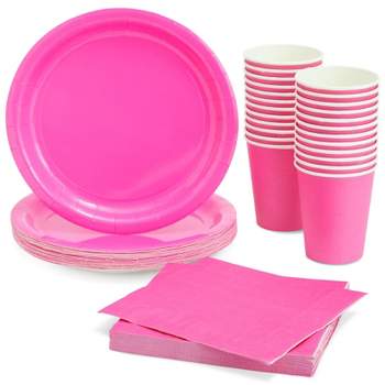 Juvale 72 Pieces of Hot Pink Party Supplies with Paper Plates, Cups, and Napkins for Birthday Decorations, Serves 24
