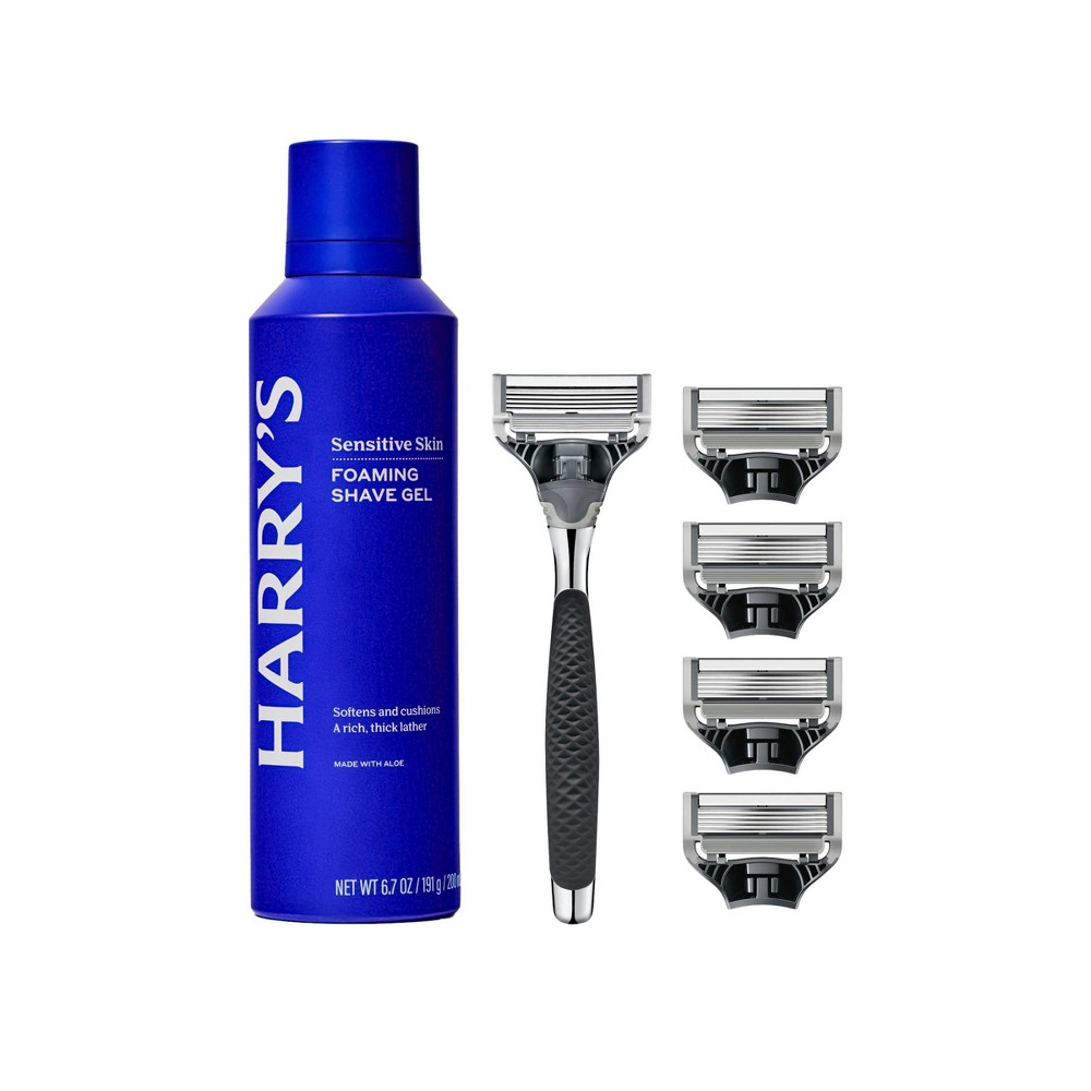 Harry's Men's Original Razor Handle with 5 Razor Blade Cartridges + 6.7oz Aloe Foaming Shave Gel