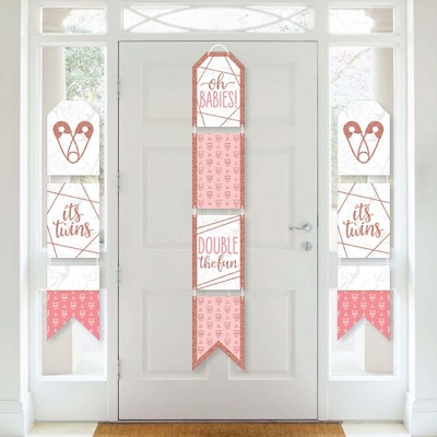 Big Dot of Happiness It's Twin Girls - Hanging Vertical Paper Door Banners - Pink and Rose Gold Twins Baby Shower Wall Decor Kit - Indoor Door Decor