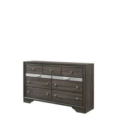 Naima 63" Gray Dresser with Sparkling Acrylic Trim and Jewelry Drawer