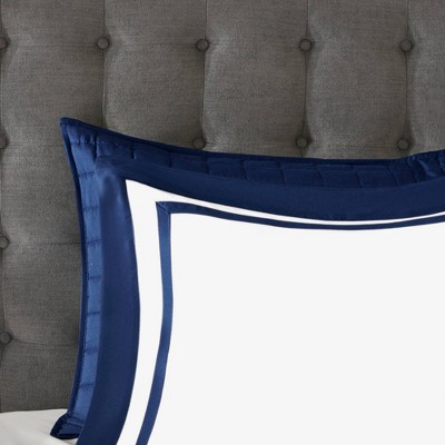 Navy and White Hotel Style Comforter and Coverlet Full Set