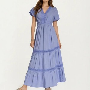 Anna-Kaci Women's Short Sleeve V Neck Maxi Dress with Tiered Skirt Detail  and Relaxed Fit Flowy Silhouette Design - Large, Blue : Target