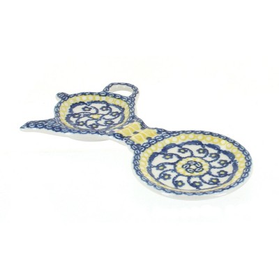 Blue Rose Polish Pottery Saffron Tea Bag Holder & Saucer