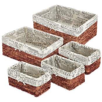 Set of 5 Brown Woven Storage Nesting Baskets for Closet Organization, Bathroom Shelves, Pantry, Vanity, Bathroom, Small, Rectangular, 3 Sizes