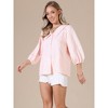 INSPIRE CHIC Women's Button Down Striped Dressy Casual Turndown Collar 3/4 Puff Sleeve Babydoll - 4 of 4