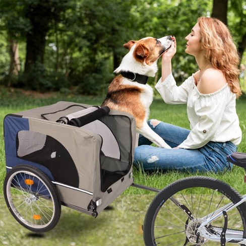 Bike Trailer Behind Bicycle Coupler With 3 Entrances Safety Flag 8 Reflectors 20 inch Wheels Breathable Mesh Dog Cart For Dog Bicycle Carrier Target