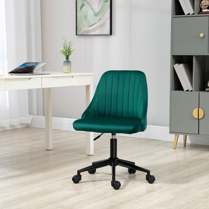 Vinsetto Mid-Back Office Chair, Velvet Fabric Swivel Scallop Shape Computer Desk Chair for Home Office or Bedroom, 2 of 7