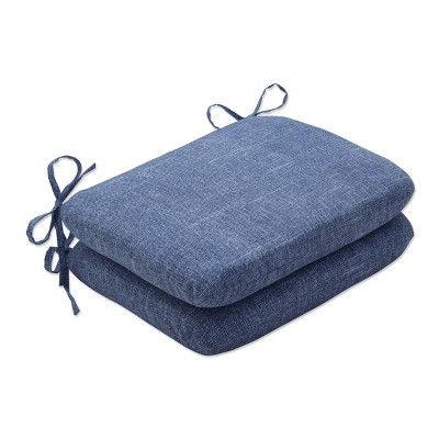 2pc 18.5" x 15.5"  Outdoor/Indoor Rounded Chair Pad Denim Blue - Pillow Perfect