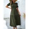 Women's Summer Crew Neck Short Sleeve Smocked Midi Dress Casual Elastic Waist Tiered A Line Flowy Maxi Dress - 4 of 4