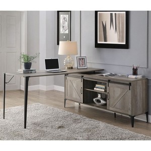 Sapphtopaz L-Shape Rustic Computer Desk with Sliding Barn Doors & 6 Storage Cabinet Office Desk with Metal Legs Writing Desk for Home Office - 1 of 4