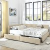 1pc Queen Size Velvet Upholstered Storage Daybed with Drawers, Tufted Backrest & Armrest, No Box Spring Needed - Baofuwish - 3 of 4