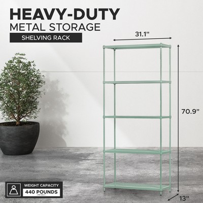 Sage Green Adjustable 5-Tier Metal Wire Shelving Unit