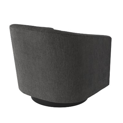Donovan Charcoal Wood and Faux Leather Swivel Barrel Chair