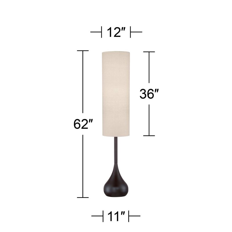 Possini Euro Design Mid Century Modern Floor Lamp 62" Tall Bronze Metal Droplet Off White Cream Cylinder Shade for Living Room Reading, 4 of 7