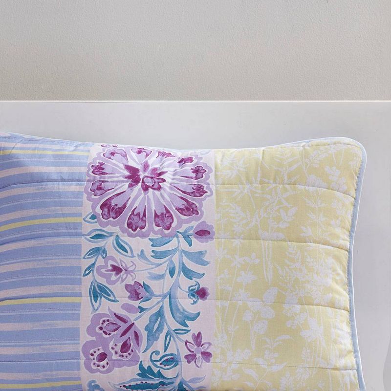 Helena Printed Cotton Coverlet Set Blue/Purple/Yellow, 6 of 10