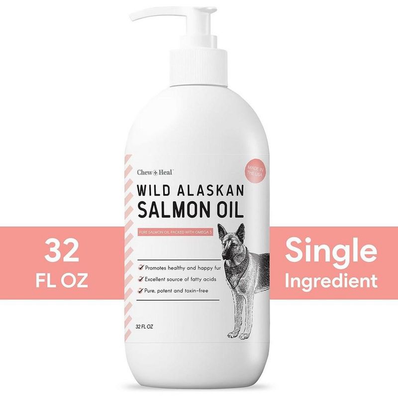 Chew + Heal Pure Wild Alaskan Omega Salmon Oil Skin & Coat Liquid Supplement for Dogs, 32-oz bottle, 2 of 9