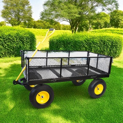 FURNIinspire Wheelbarrows And Lawn Carts Large Garden Cart For Transportation, Ideal For Outdoor Activities, Yellow And Black, 55“*24"*44.5"