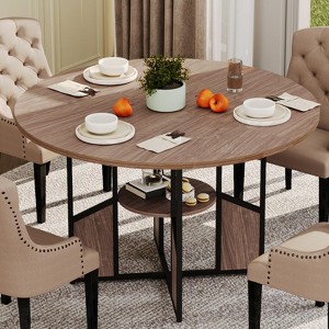 Round Dining Table for 4-6, 59" Kitchen Table with Storage Shelf, Circular Dinner Table with Base, Wooden Breakfast Table, No Chairs - 1 of 4