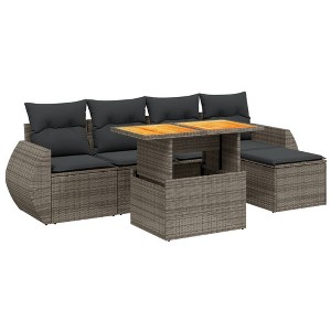 vidaXL Garden Sofa Set Grey PE rattan Large Adjustable Armrests - 1 of 4