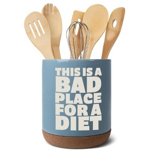 Elanze Designs Funny Diet Healthy Eating Comedic Ceramic Cork Bottom Sky Blue Large Capacity Utensil Holder Crock for Countertop Storage, Stylish & - 1 of 4