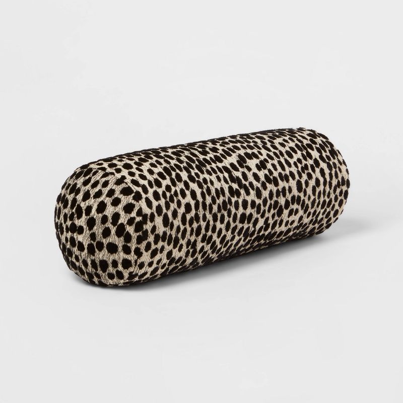 8&#34;x22&#34; Luxe Jacquard Leopard Round Decorative Pillow Black/Natural - Threshold&#8482;, 4 of 6