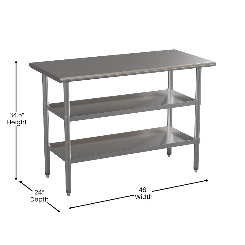 Emma and Oliver NSF Certified Stainless Steel 18 Gauge Work Table with 2 Undershelves, 5 of 10