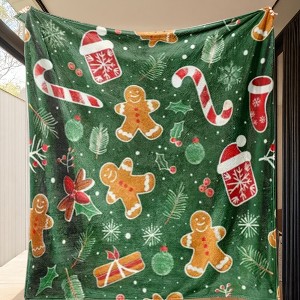 Lomsoe Green Candy Canes & Snowflakes Design Flannel Blanket - All Seasons Soft and Warm Throw Blanket for Napping, Camping, Travel, Office - 1 of 4